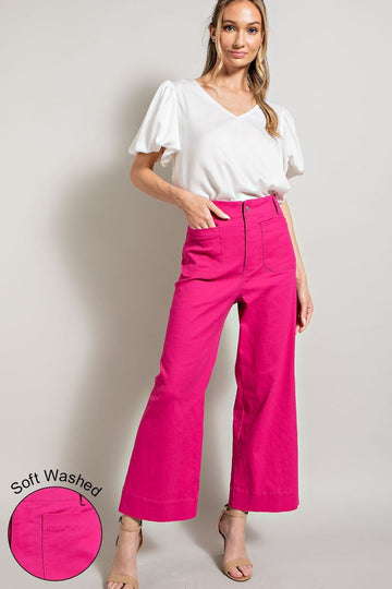 Hot Pink Soft Washed Wide Leg Pants By Eesome