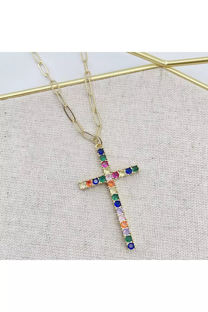 Rainbow deals cross necklace