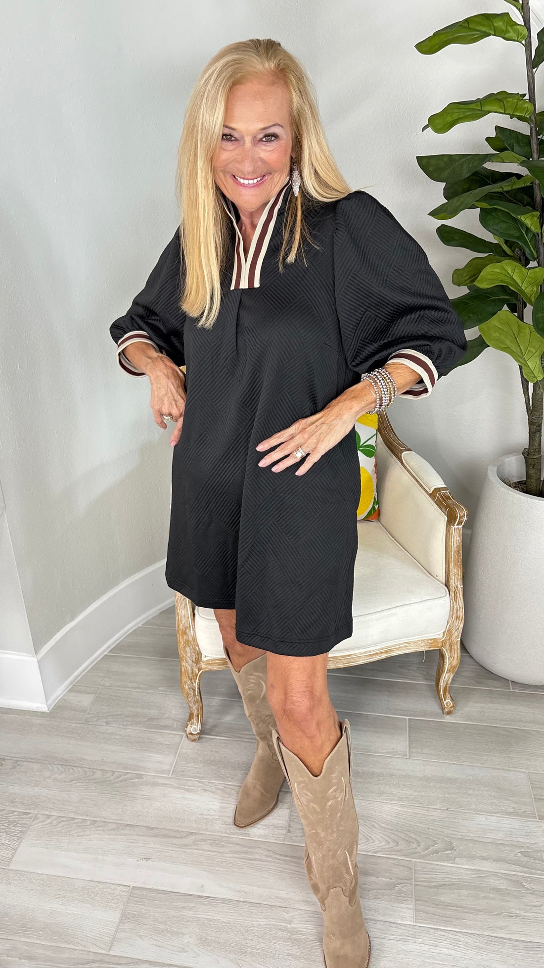 High Neck Jacquard Mini Dress By Umgee