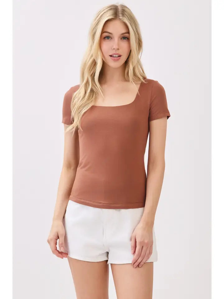 Double Layer Square Neck Short Sleeve Top By Final Touch