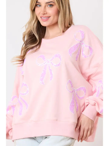 Sequin Ribbon Embroidery Oversized Sweatshirt