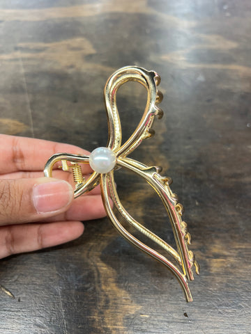 Metal Bow Claw Clips With Pearls