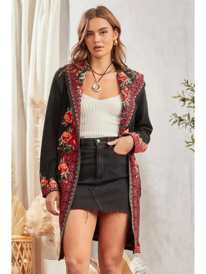 Exclusive Duster Embroidery Cardigan Sweater