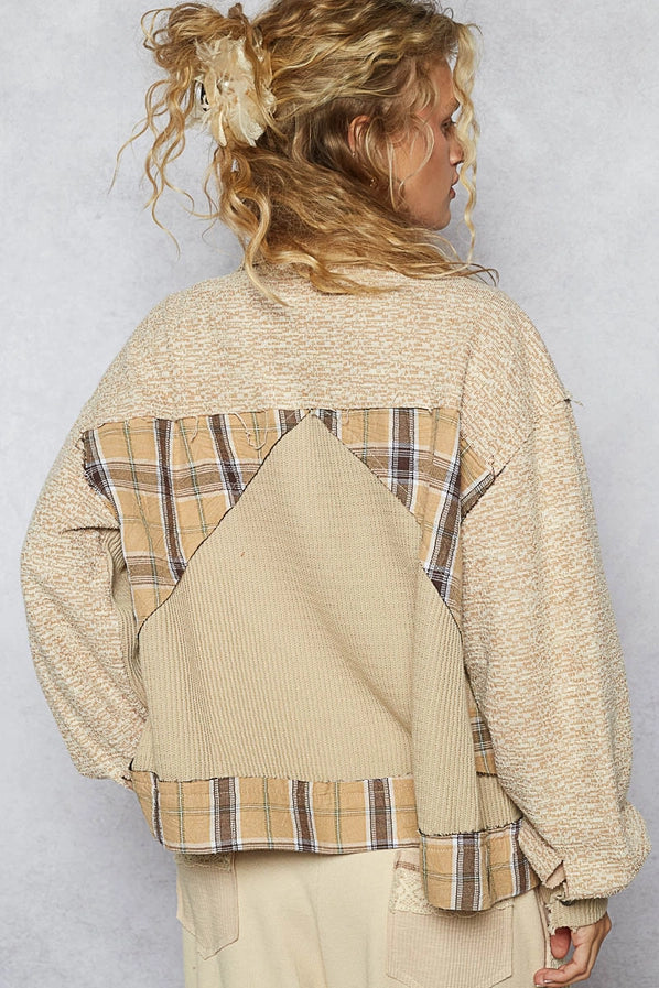 Multi Fabrication Plaid Contrast Casual Jacket By Pol