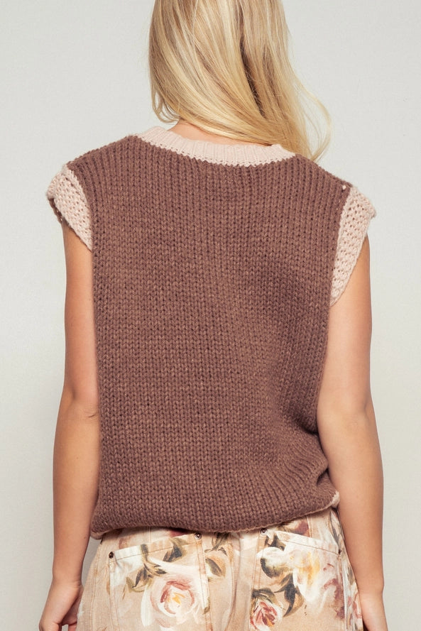Western Horseshoe Crochet Knit Ribbed Trim Sweater Vest By Urban Daizy