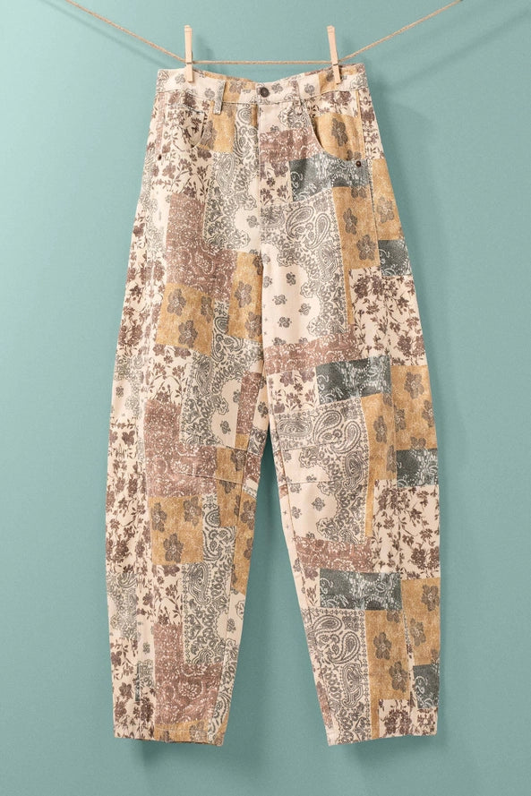 Boho Patchwork Barrell Leg Pants By Urban Daizy