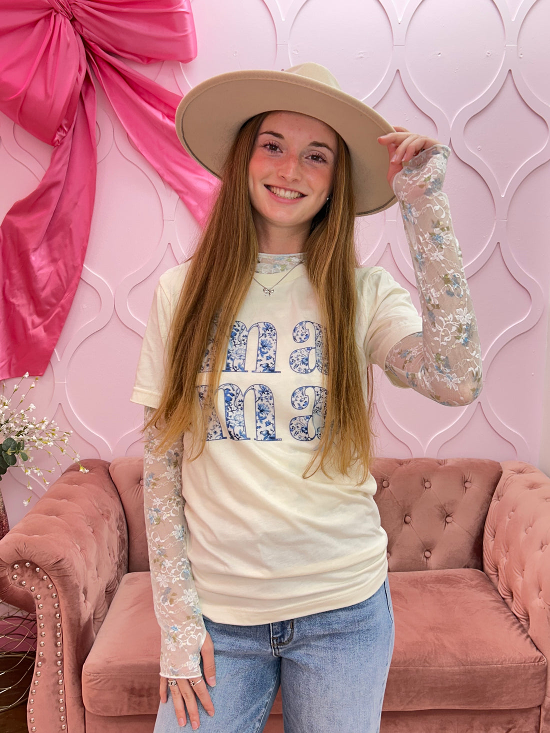 Blue Vintage Coquette Mama Graphic Tee