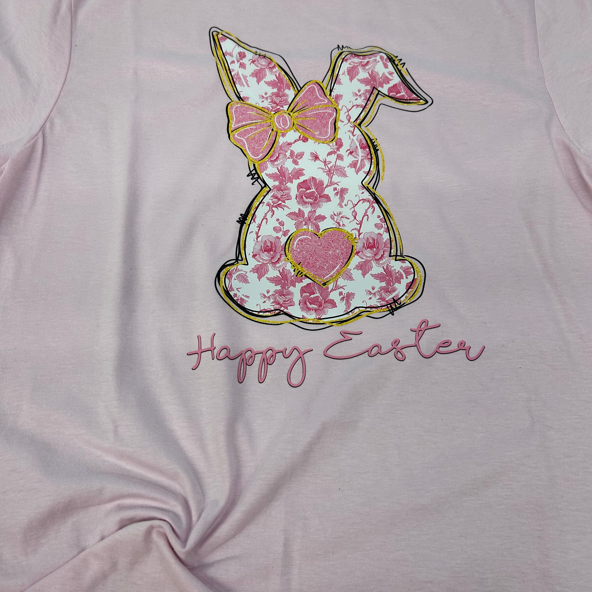 Vintage Floral Easter Bunny Pink Graphic Tee