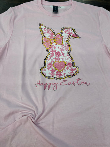Vintage Floral Easter Bunny Pink Graphic Tee