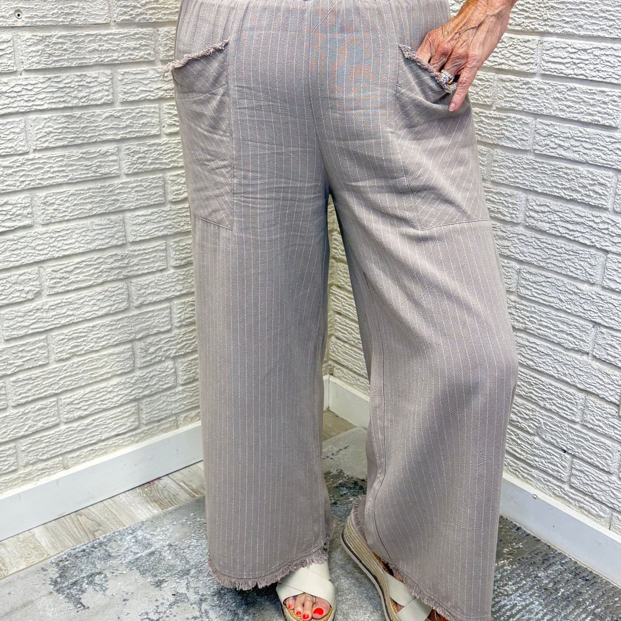 Linen Blend Striped Wide Leg Pants By Umgee