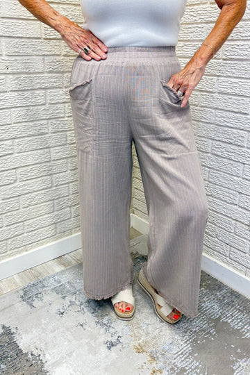Linen Blend Striped Wide Leg Pants By Umgee