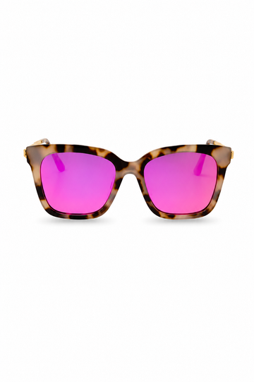 Oversized tortoise frames with hot pink lens sunglasses