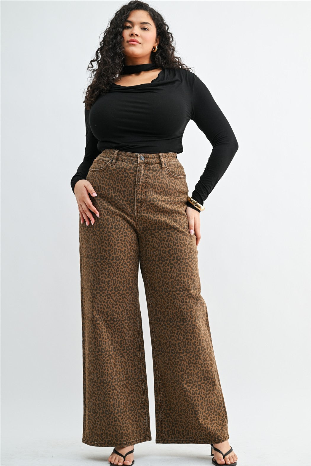 Wild Side Curvy Leopard Wide Leg Jeans by Mica Denim