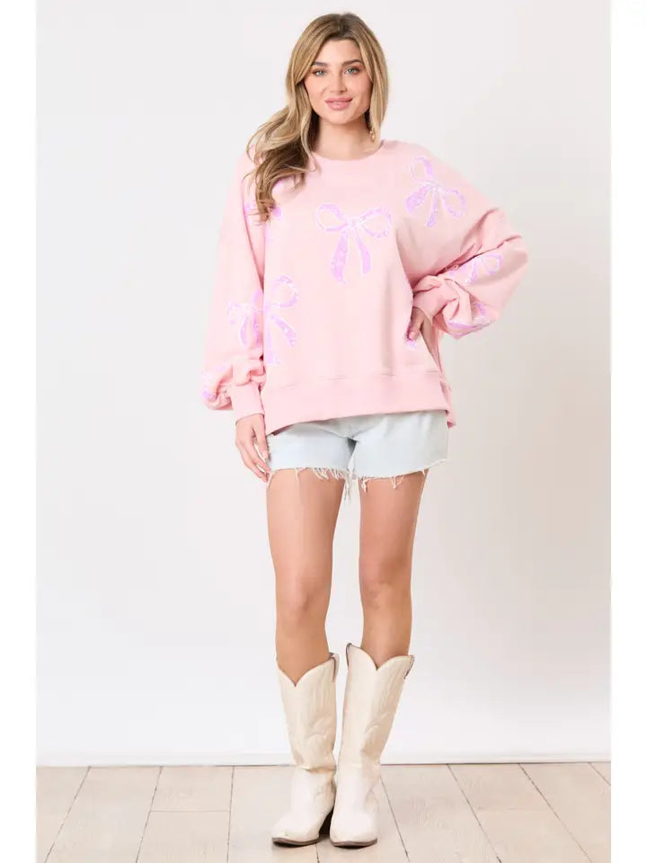 Sequin Ribbon Embroidery Oversized Sweatshirt