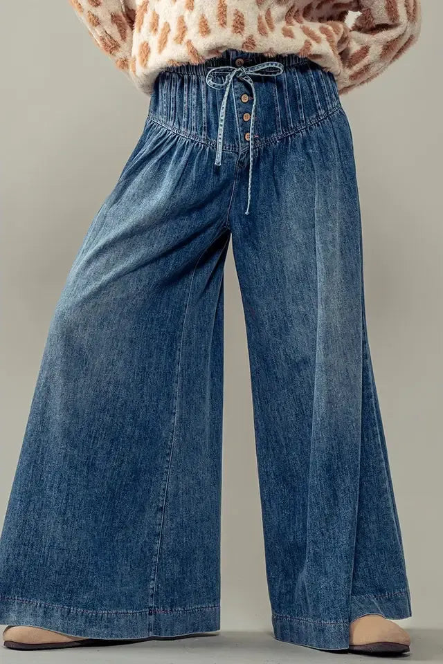 Pleated Wide-Leg Button Closure Pants By Urban Daizy