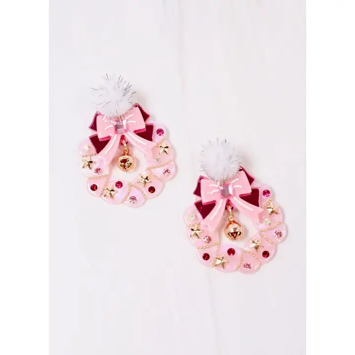 Pom Pom Wreath Earring Pink