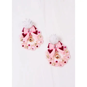 Pom Pom Wreath Earring Pink