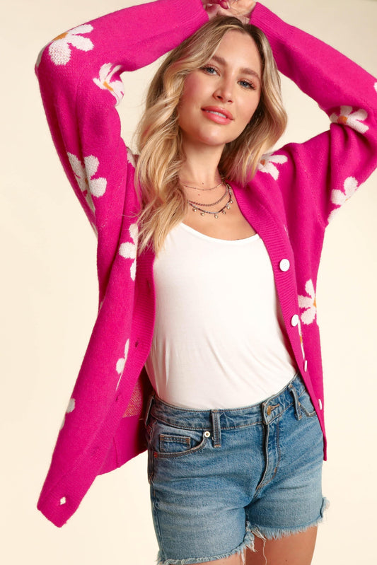 Daisy Floral Button-Down Sweater Cardigan