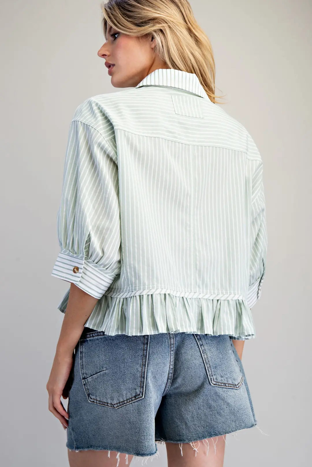 Sage Breeze Striped Peplum By Eesome