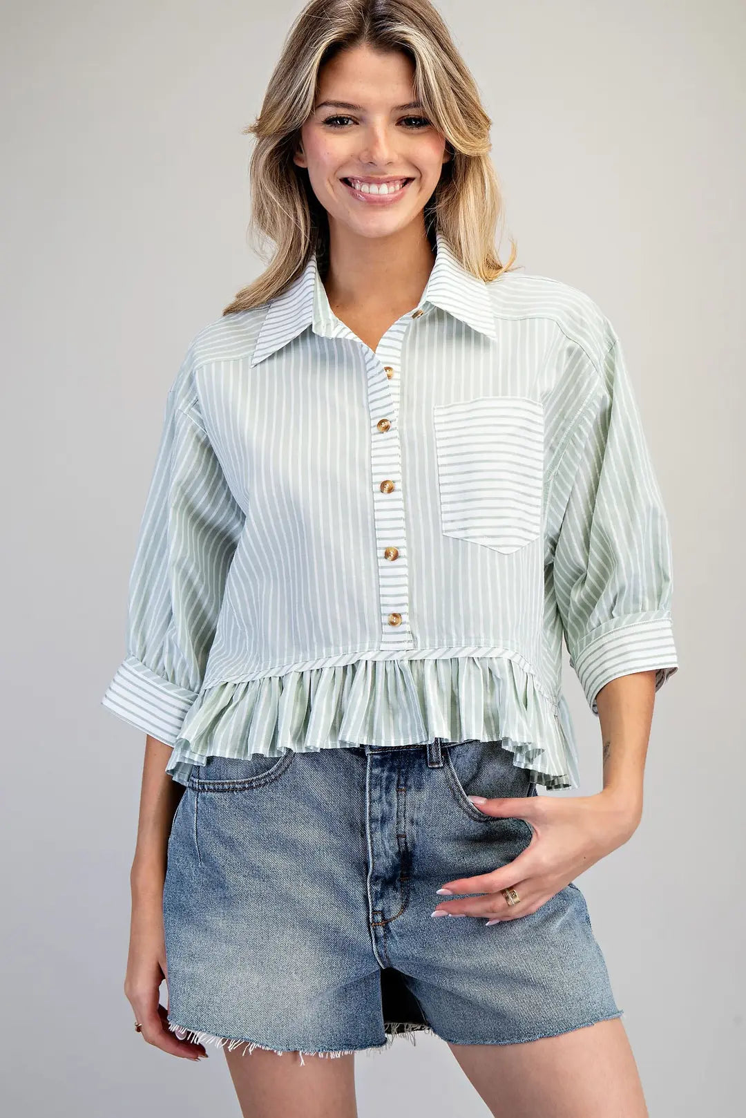 Sage Breeze Striped Peplum By Eesome