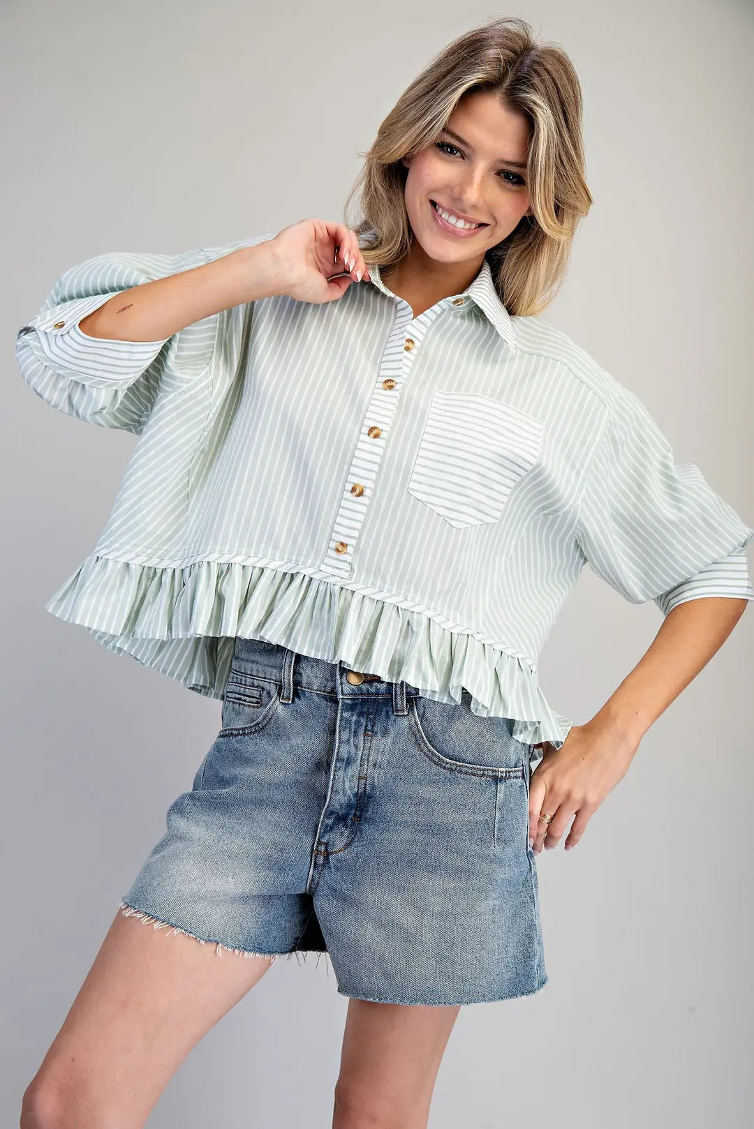 Sage Breeze Striped Peplum By Eesome