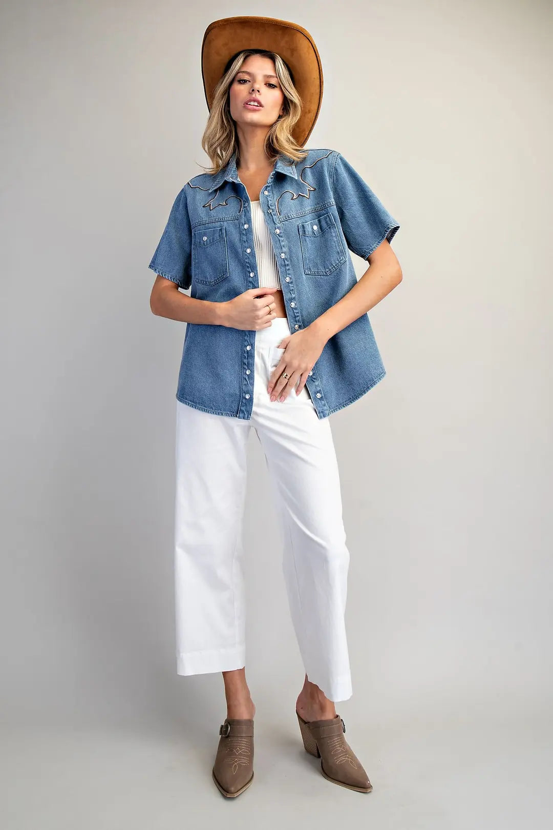 Wild West Embroidered Denim Button Down By Eesome