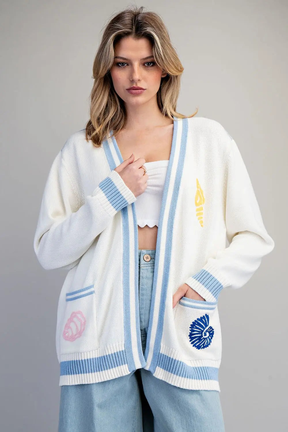 Mermaid Cove Embroidered Cardigan By Eesome