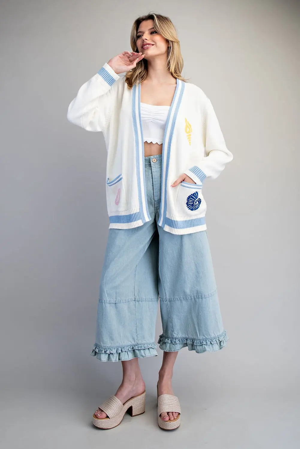 Mermaid Cove Embroidered Cardigan By Eesome