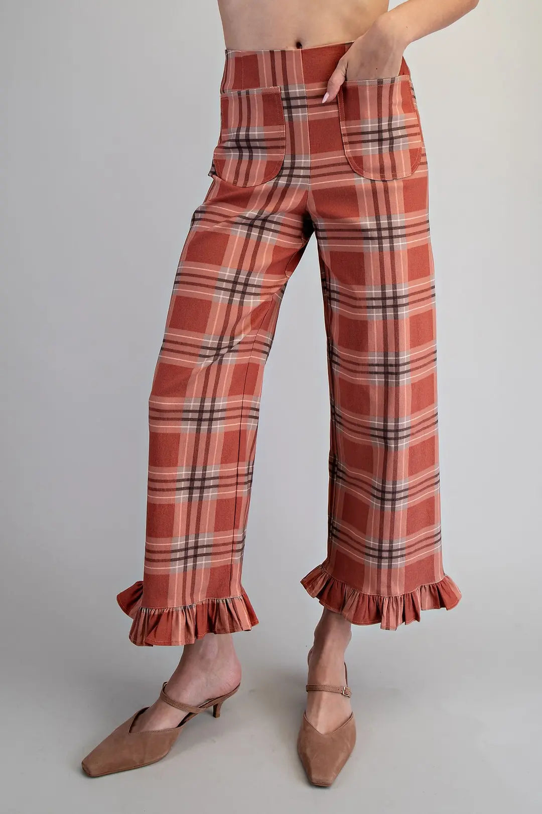 Rustwood Ruffle Plaid Pants By EESOME