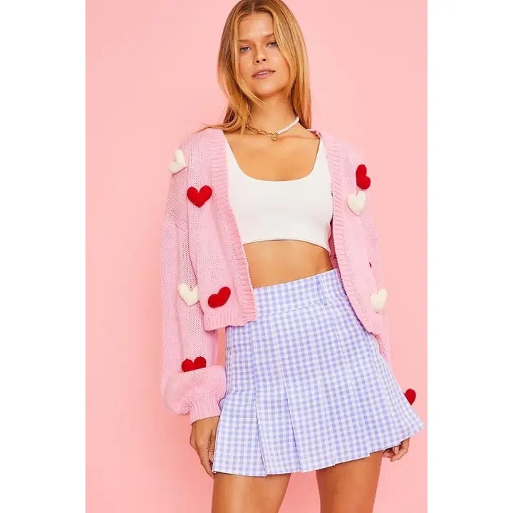 3D Heart Crop Cardigan