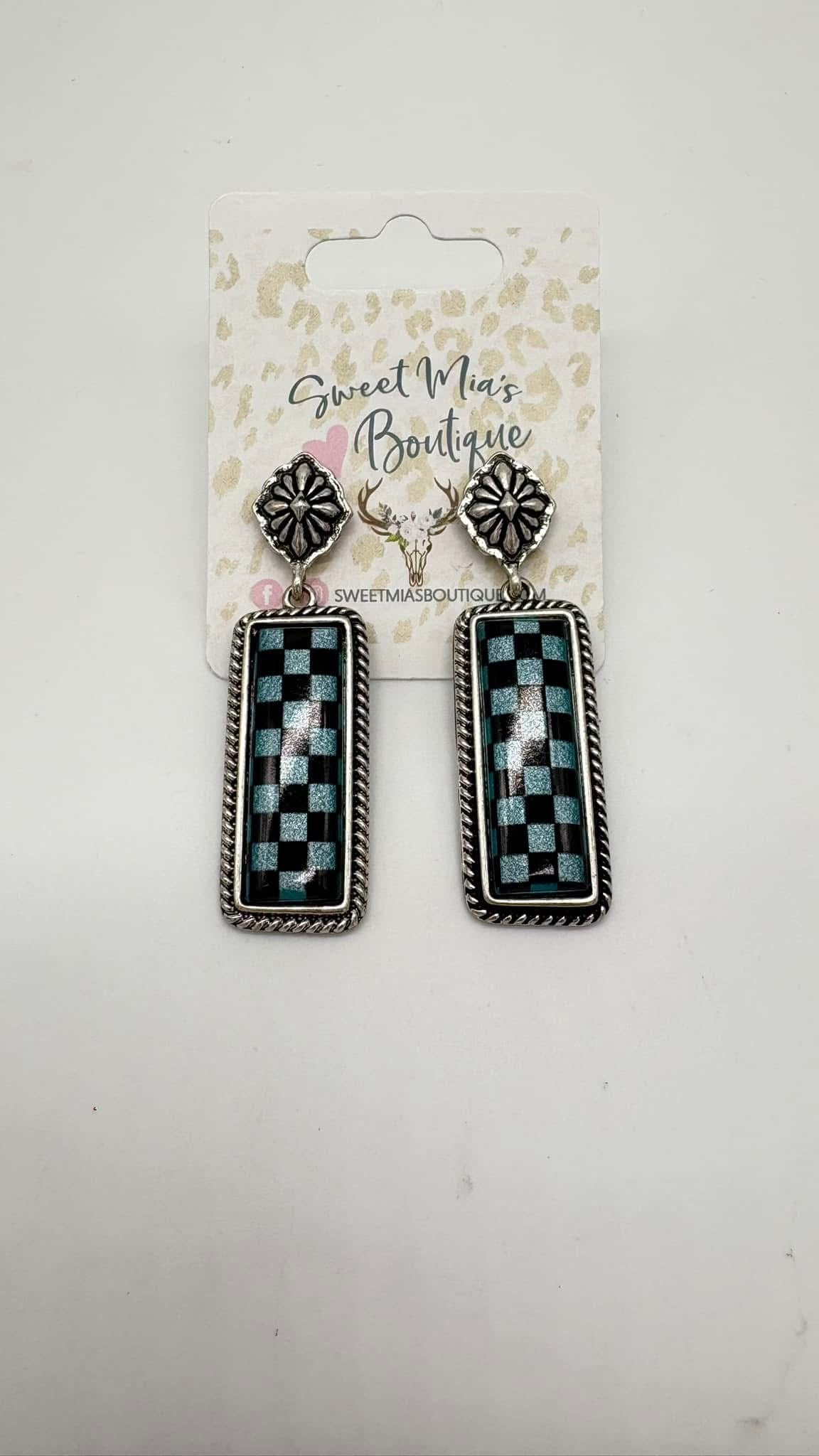 Western Checkered Rectangle Earrings