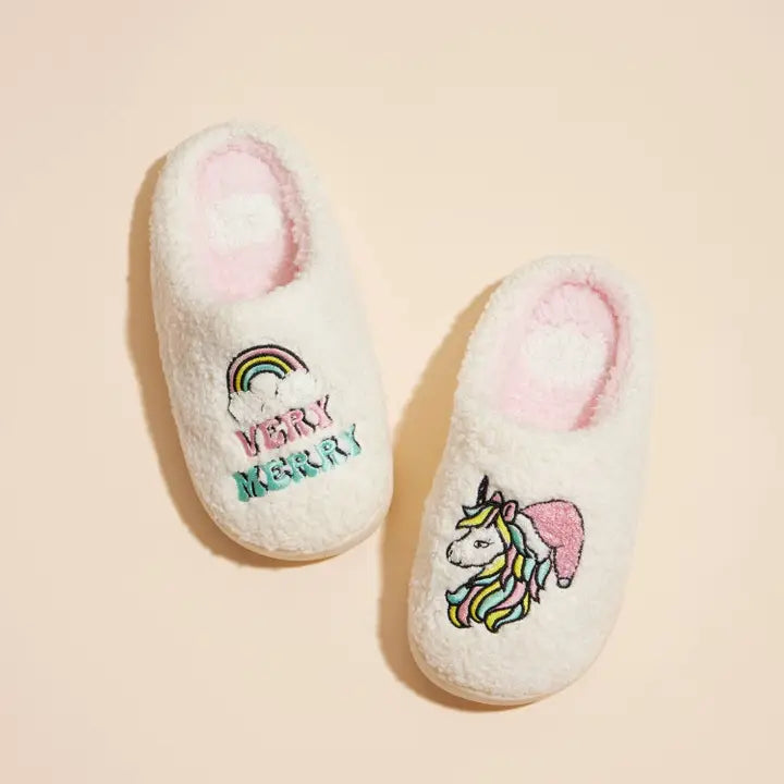 Very Merry Christmas Unicorn Home Slippers - Kids For Christmas Gift