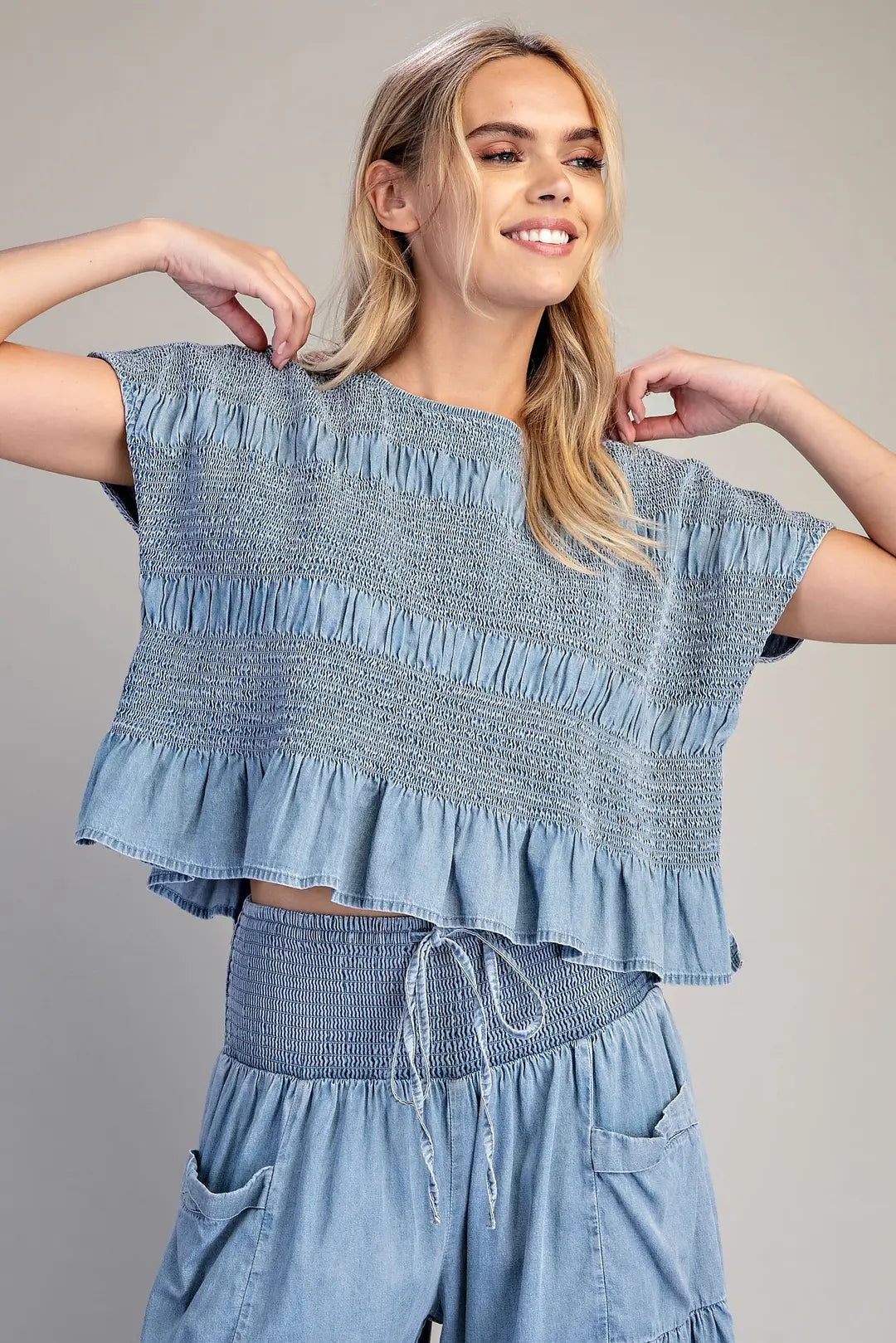 Sweetly Washed Smocked Cap Sleeve Top