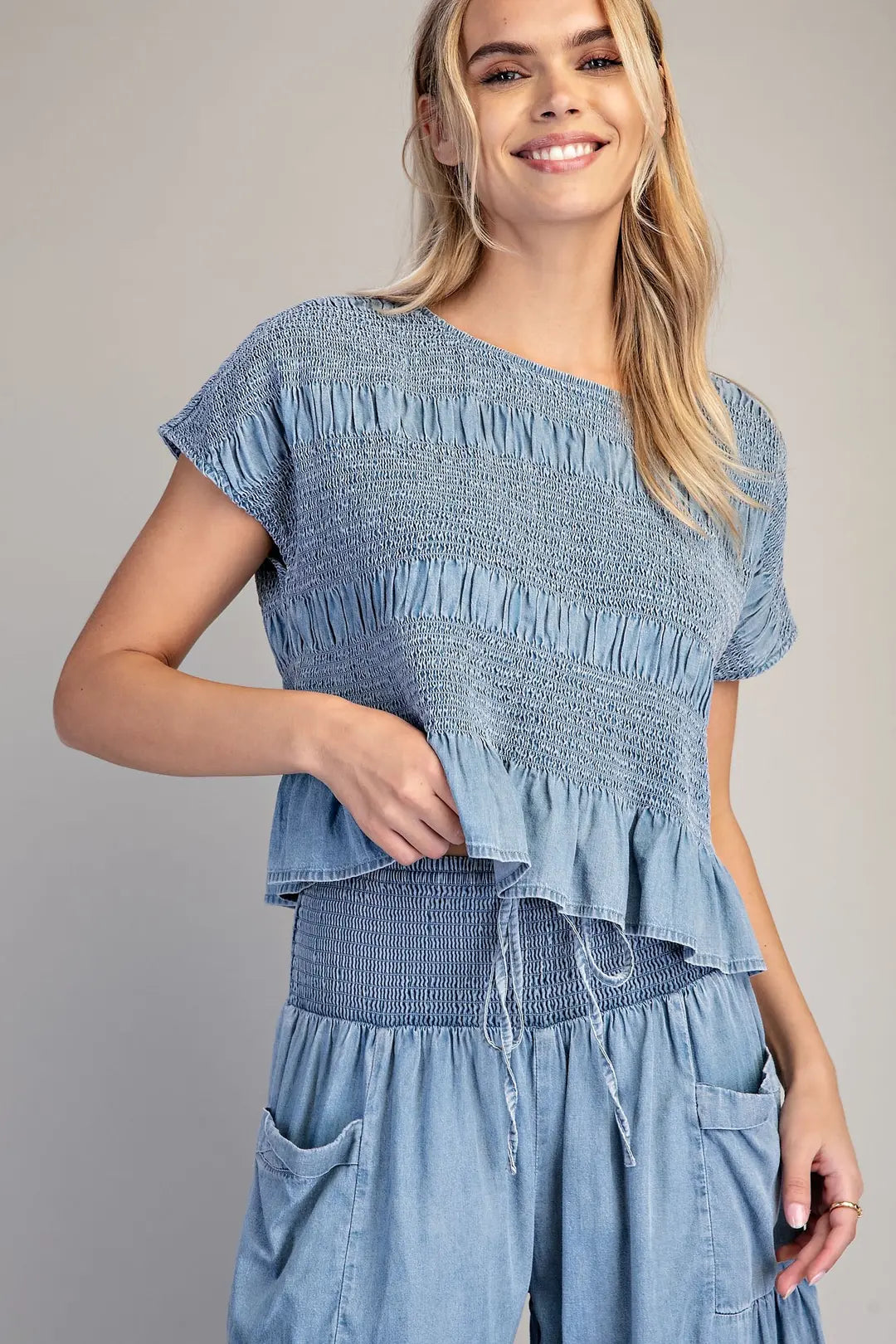 Sweetly Washed Smocked Cap Sleeve Top