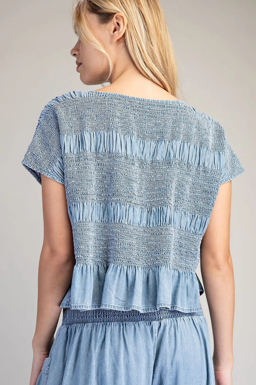Sweetly Washed Smocked Cap Sleeve Top