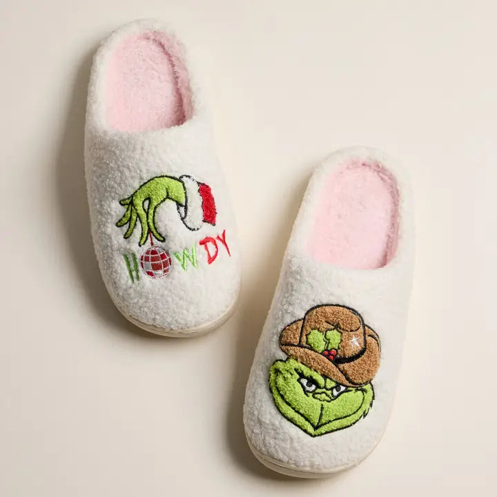 Holiday Slippers with Grinch Embroidery Christmas Gift