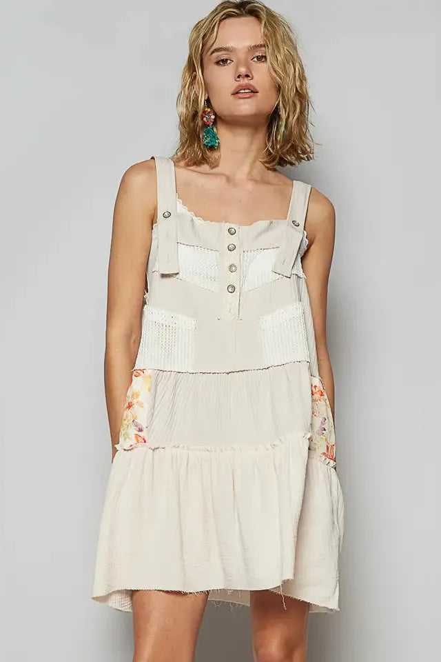 Solid Pattern Raw Edge Rib Knit Overall Dress By Pol