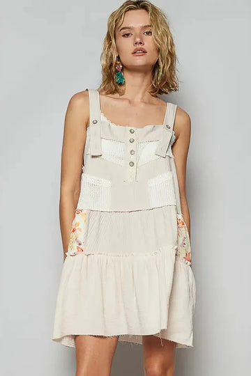Solid Pattern Raw Edge Rib Knit Overall Dress By Pol