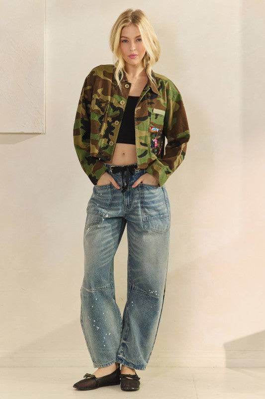 Shine Through Camo Floral Sequin Jacket By Veveret
