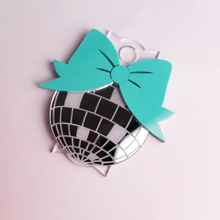 Disco Ball W Bow Tumbler Tag - Cup Topper