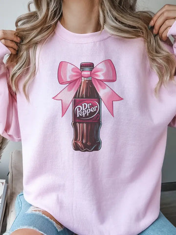 Coquette Sweatshirt Dr. Pepper Pink Bow Soda Bottle Pullover