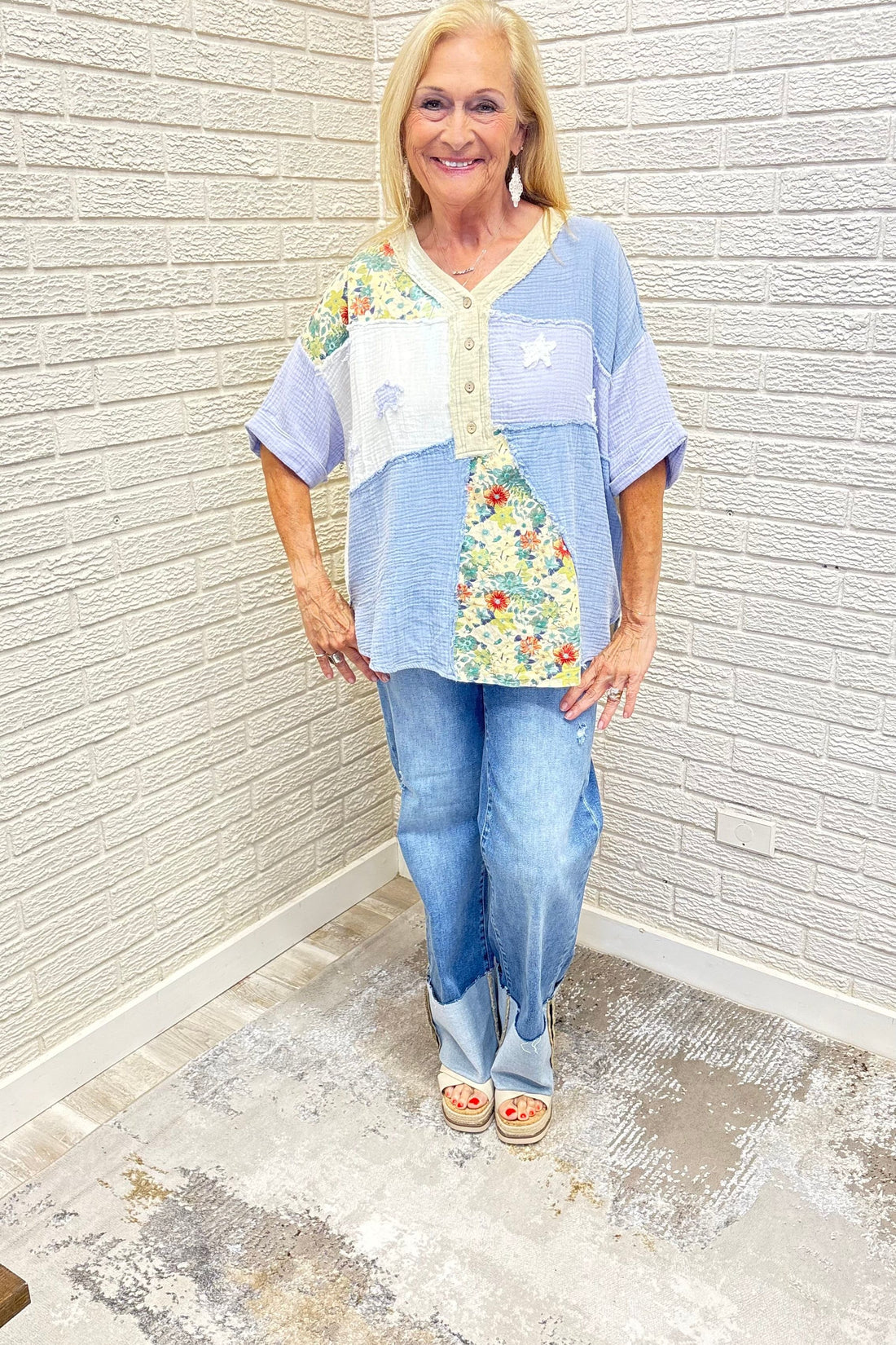 Patchwork Cotton Gauze Mineral Washed Top By Easel