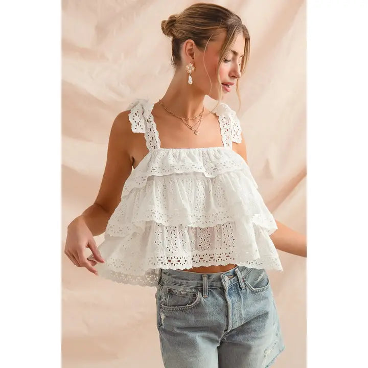 Sweet Romance Eyelet Tiered Top By So Me