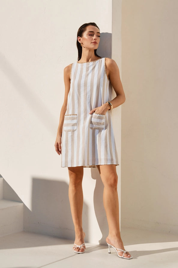 Sweet Escape Whipstitch Striped Mini Dress