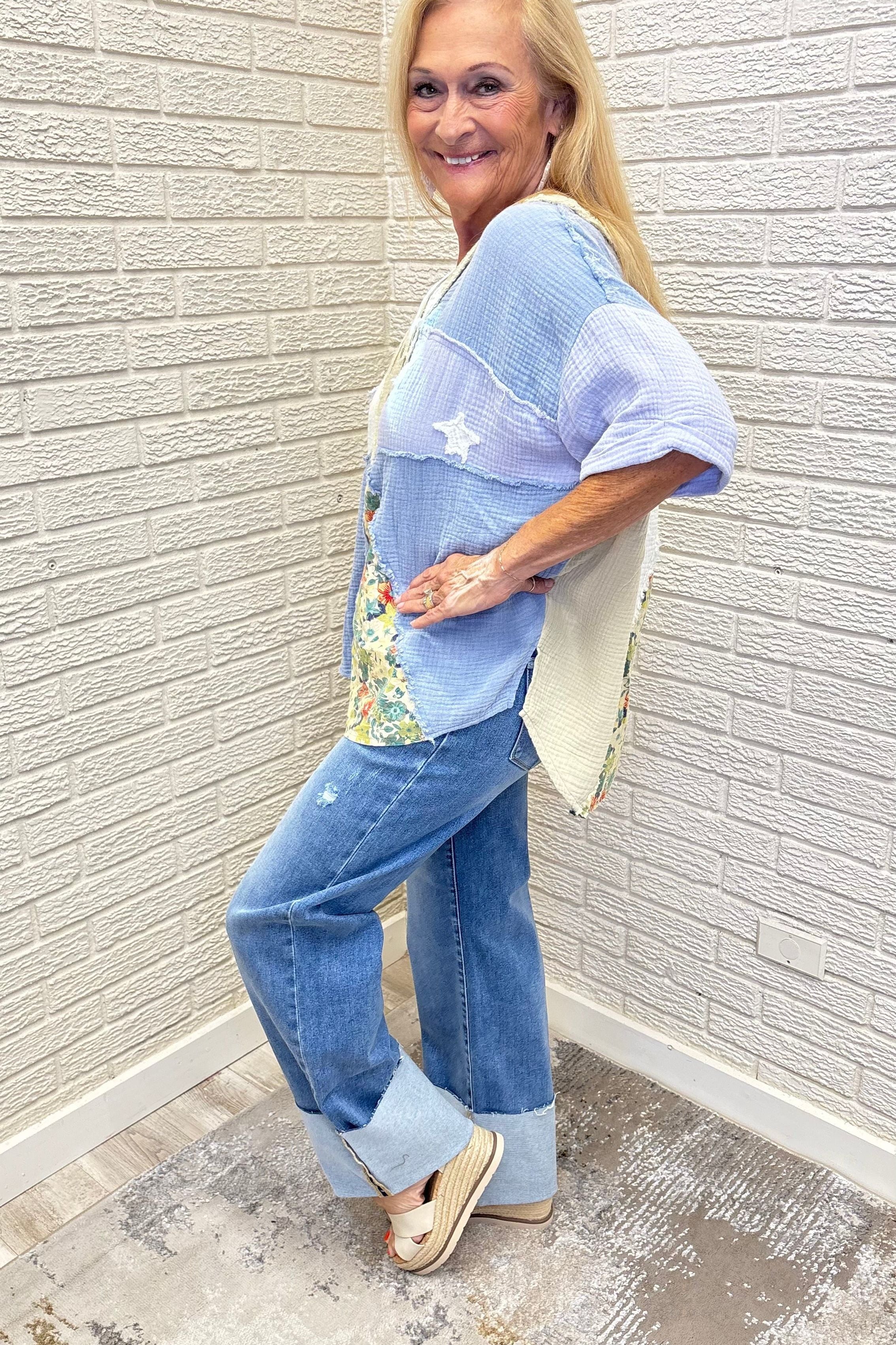 Patchwork Cotton Gauze Mineral Washed Top By Easel