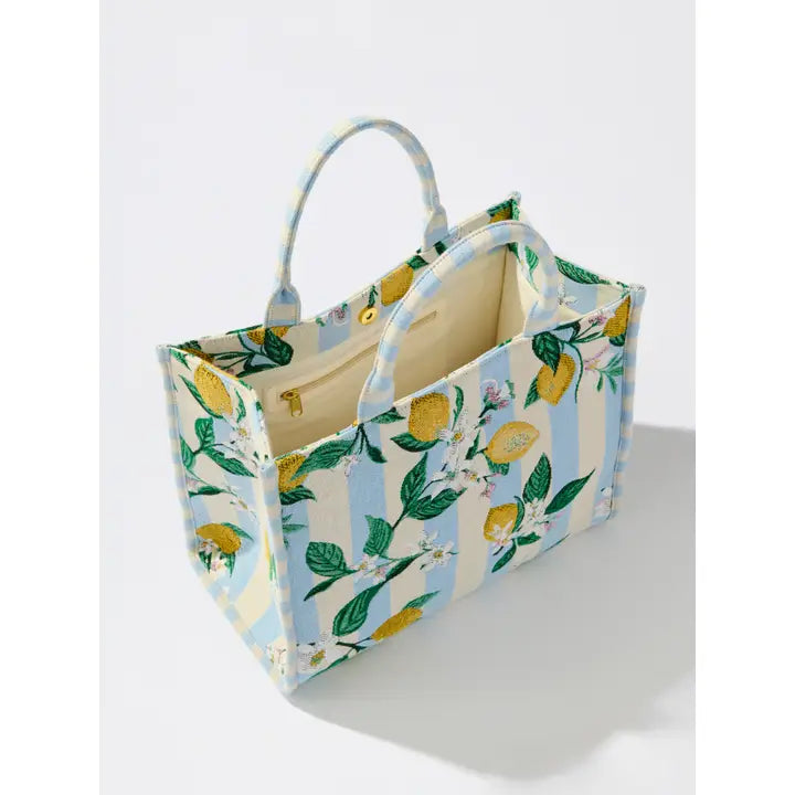 Lemon Stripe Jacquard Tote By Shiraleah