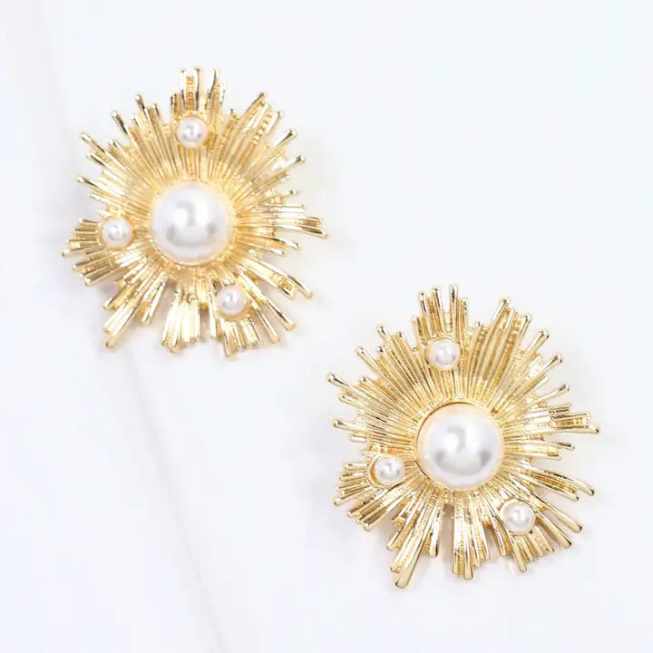 Alicia Pearl Sunburst Earring Gold By Caroline Hill