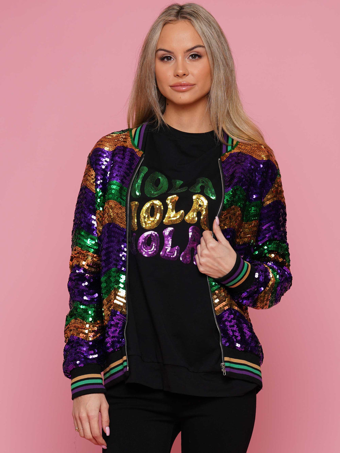 Madi Gras Sequin Zip Up Jacket