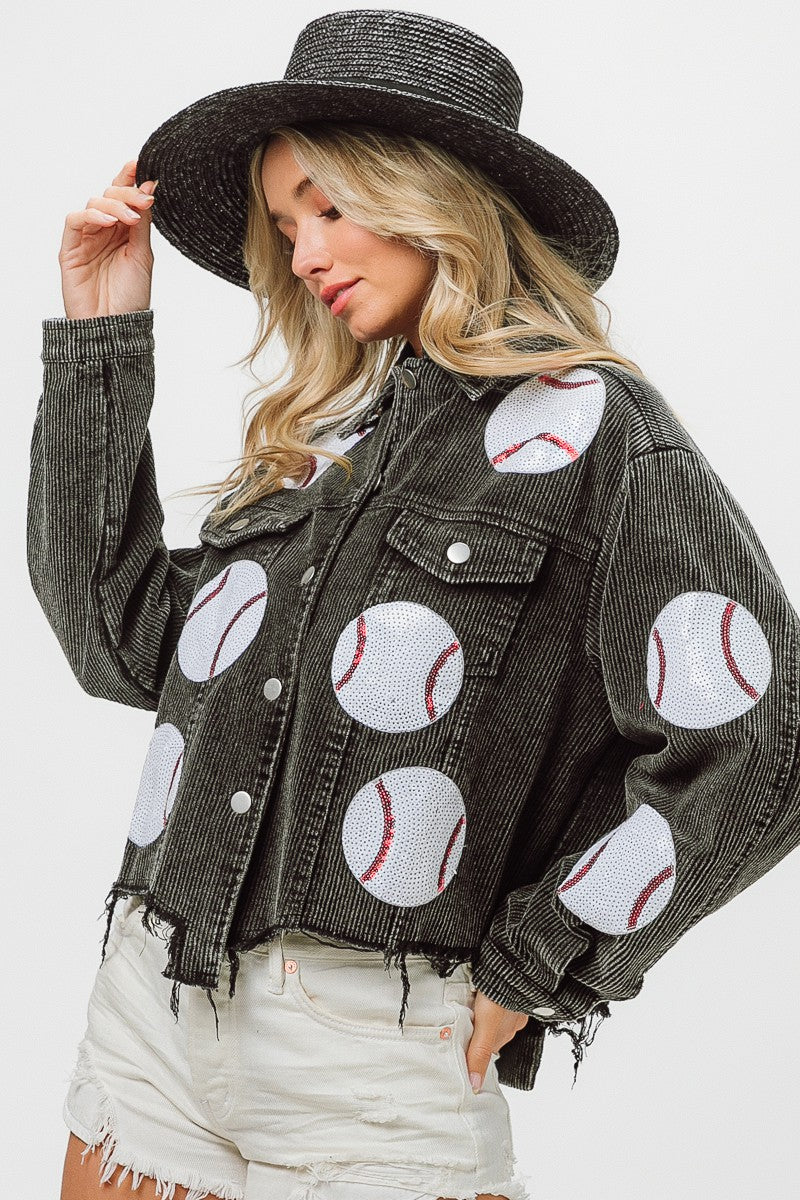 Baseball Patch Vintage Washed Corduroy Jacket