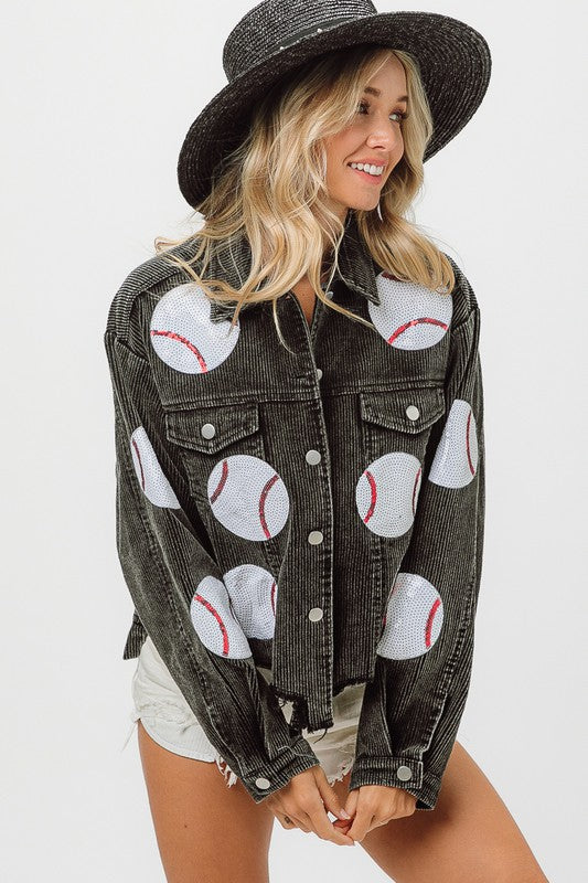 Baseball Patch Vintage Washed Corduroy Jacket